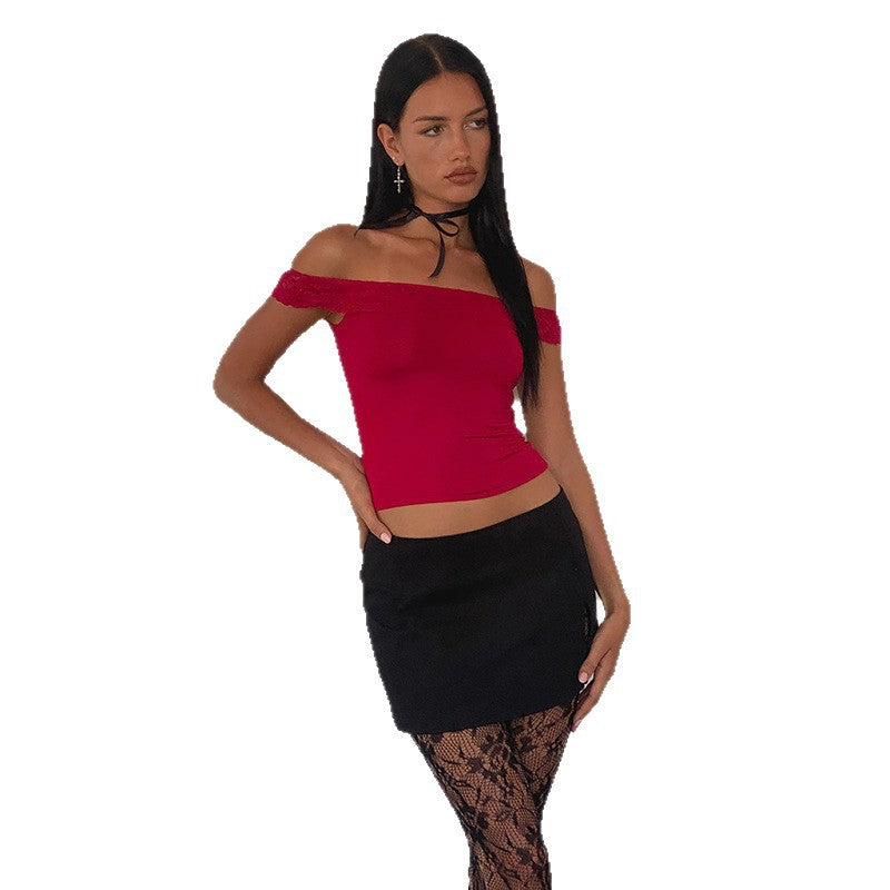 Women's Off-Shoulder Top with Lace Accents StylebySassy