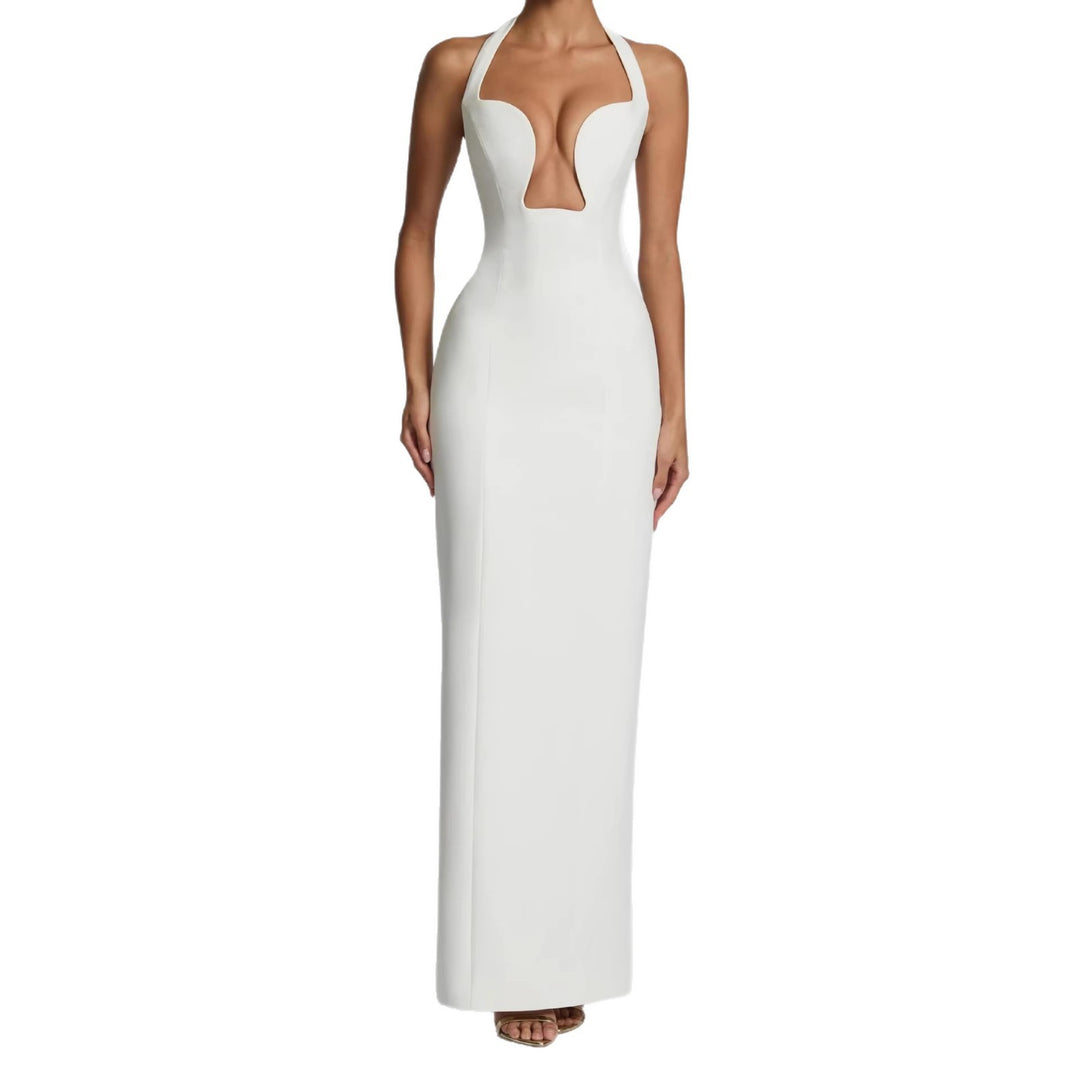 Ladies Elegant Maxi Dress with Deep V-Neck and Flattering Silhouette StylebySassy