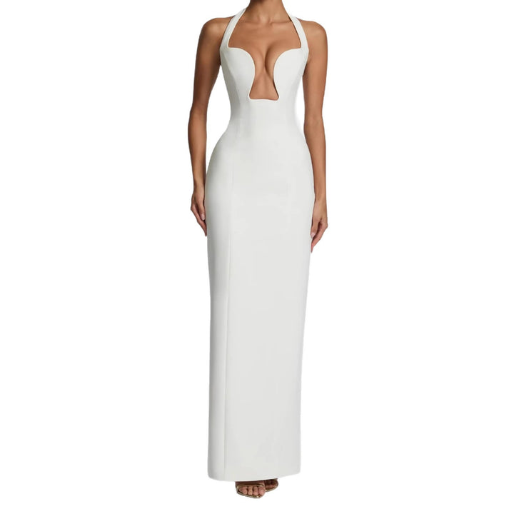 Ladies Elegant Maxi Dress with Deep V-Neck and Flattering Silhouette StylebySassy