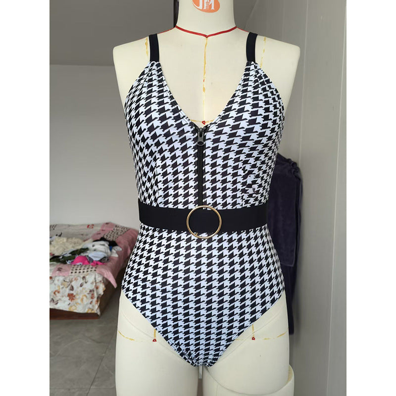 Women's one-piece swimsuit with stylish check pattern StylebySassy