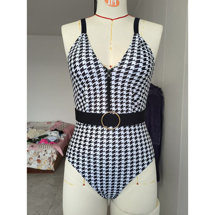 Women's one-piece swimsuit with stylish check pattern StylebySassy
