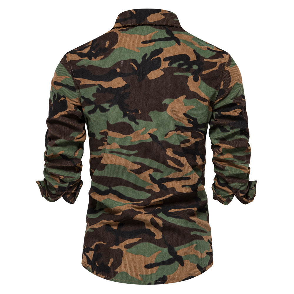 Men's fine cord overshirt with chest pockets, continuous button placket, and close-fitting silhouette StylebySassy