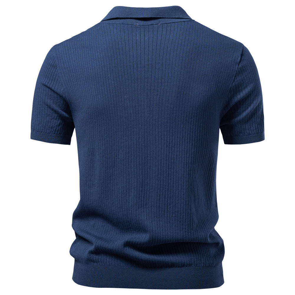 Men's fine ribbed short-sleeve polo shirt with open Kent collar StylebySassy