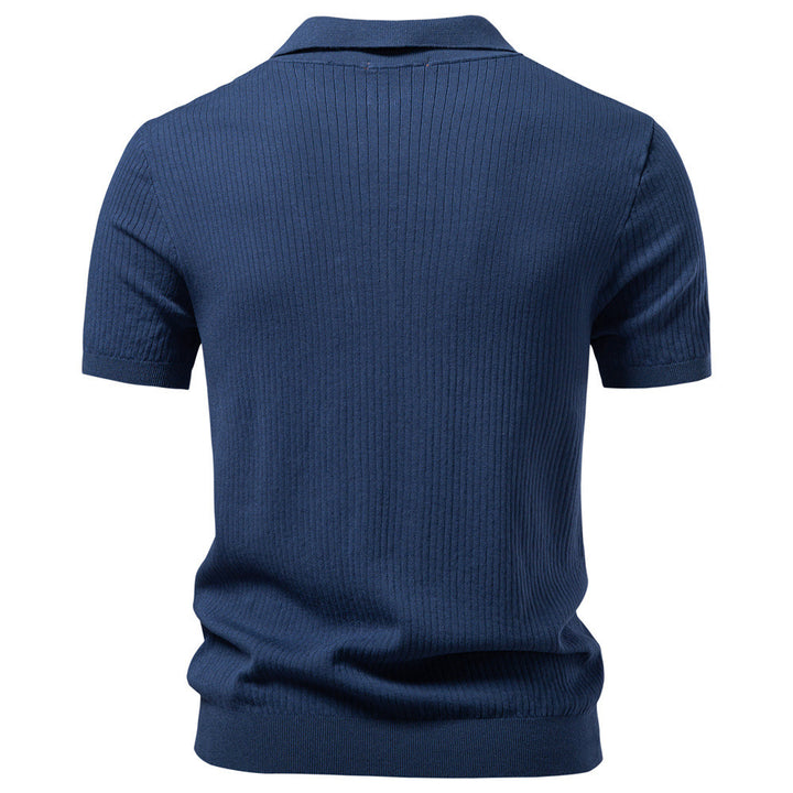 Men's fine ribbed short-sleeve polo shirt with open Kent collar StylebySassy