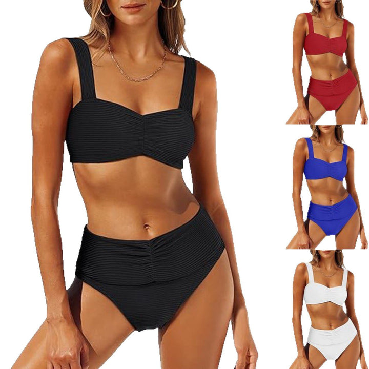 Women's High-Waisted Bikini Set with Ruched Top StylebySassy