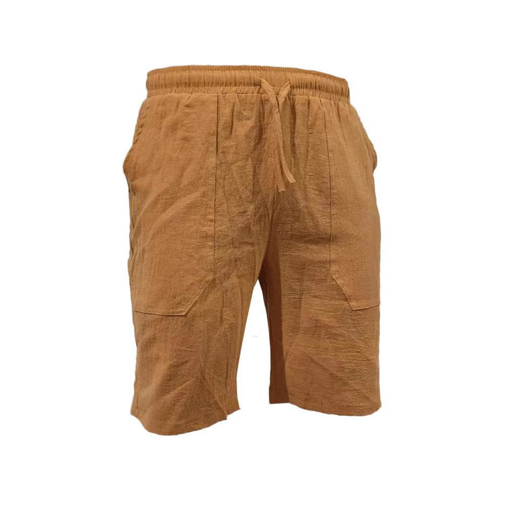 Men's casual travel Bermuda shorts with crinkle texture, adjustable drawstring, and large volume patch pockets StylebySassy