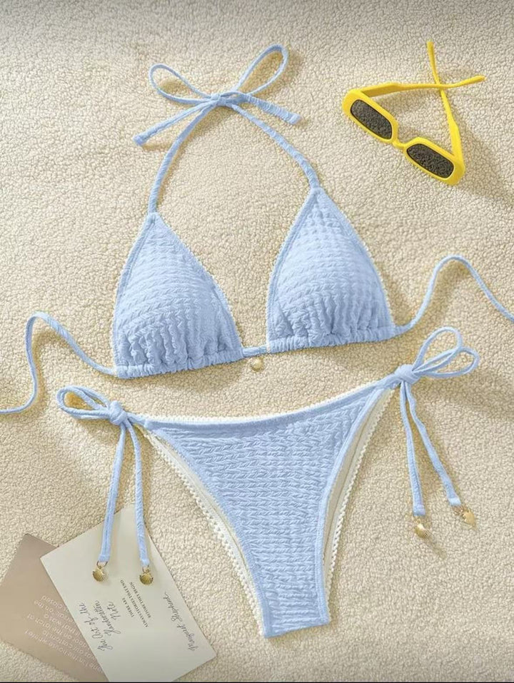 Women's Refined Triangle Bikini with Elegant Ruffle Design StylebySassy