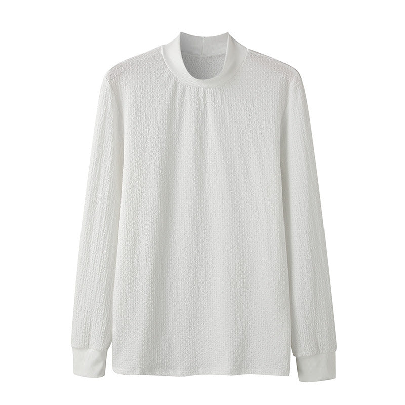 Unisex nano textured waffle knit pullover with slim stand-up collar and ribbed cuffs StylebySassy
