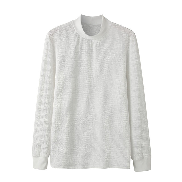 Unisex nano textured waffle knit pullover with slim stand-up collar and ribbed cuffs StylebySassy