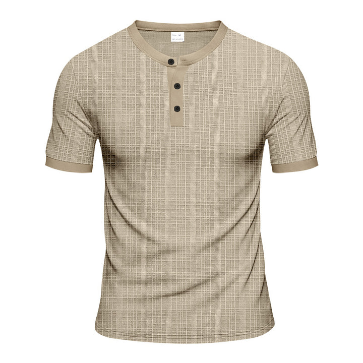 Men's nano band collar henley with fine mesh structure and slim fit StylebySassy