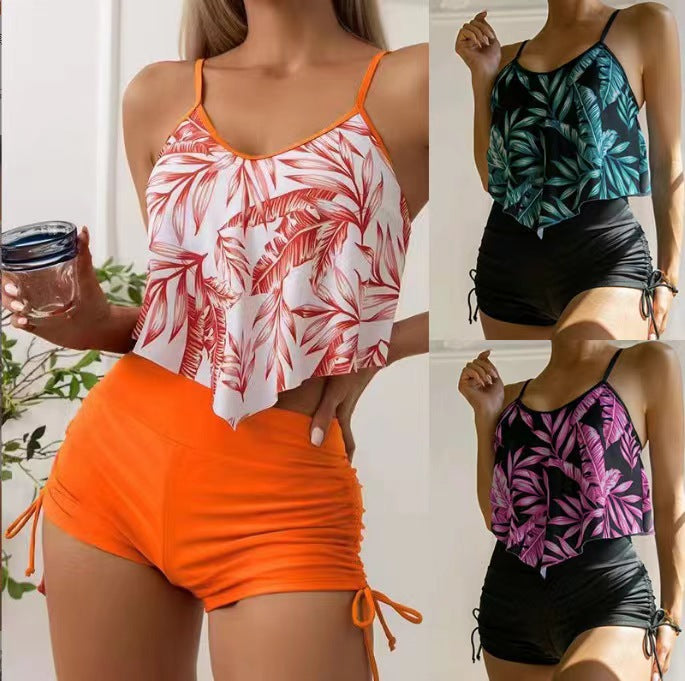 Women’s Sporty Tankini Set with Ruffles and Adjustable Straps StylebySassy
