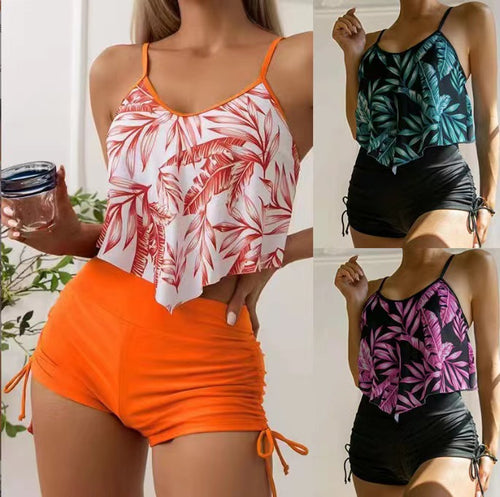 Women’s Sporty Tankini Set with Ruffles and Adjustable Straps StylebySassy