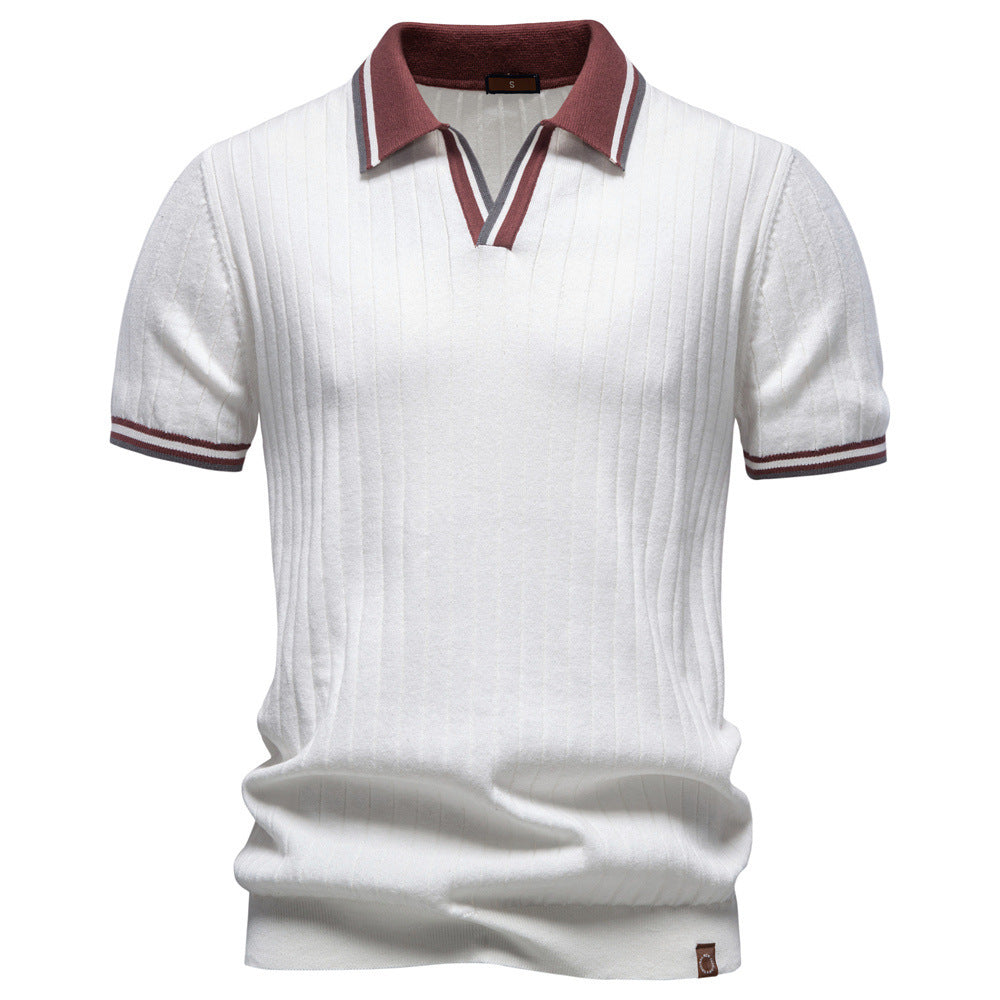 Men's short-sleeved fine knit polo with Kent collar and ribbed structure StylebySassy