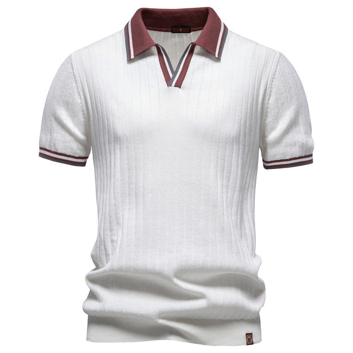 Men's short-sleeved fine knit polo with Kent collar and ribbed structure StylebySassy