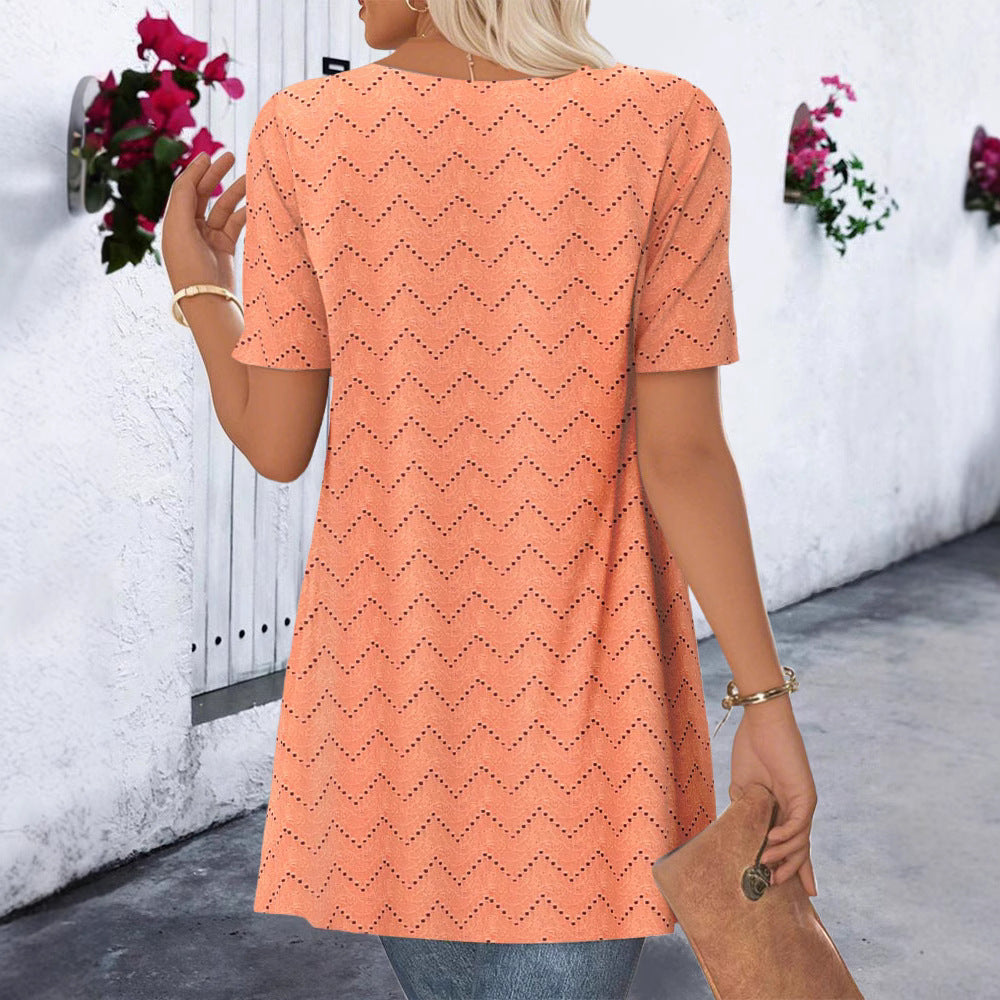 Women's Ajour knit cardigan with asymmetrical pointed hem and short sleeves StylebySassy