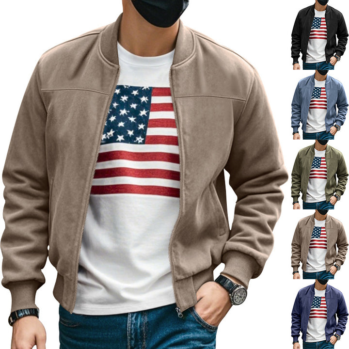 Men's suede look bomber jacket with zipper and ribbed cuffs StylebySassy