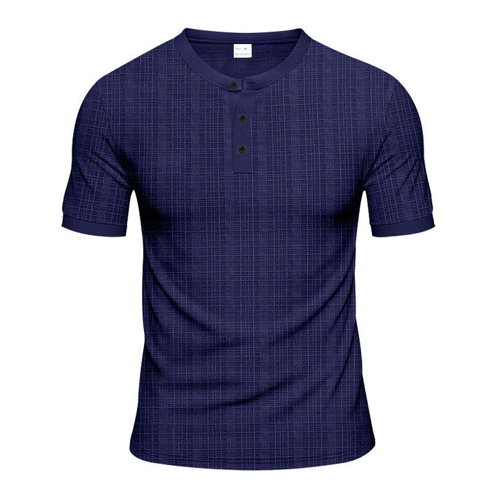 Men's short sleeve Serafino with triple button placket and finely knitted grid structure StylebySassy