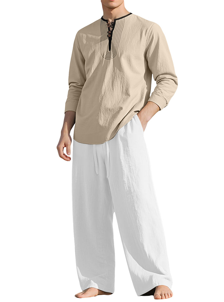 Men's tunic and Palazzo pants set with Henley placket, decorative embroidery and wide cut StylebySassy