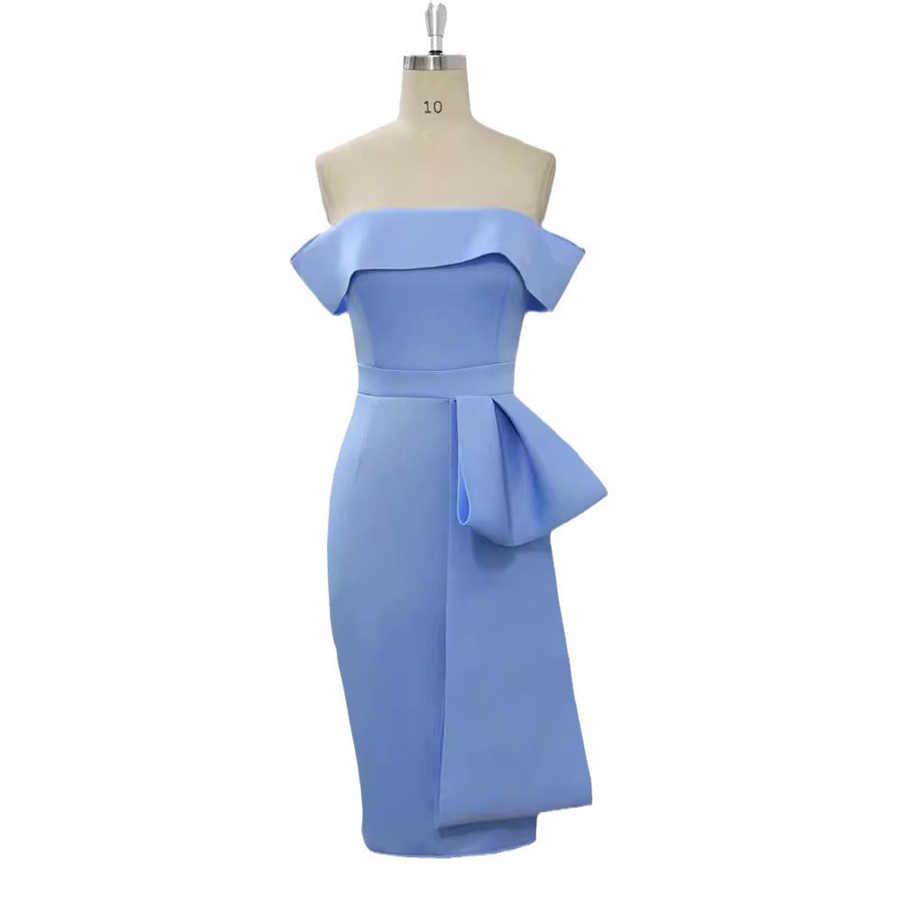 Women's figure-hugging dress with off-the-shoulder design and draped detail StylebySassy