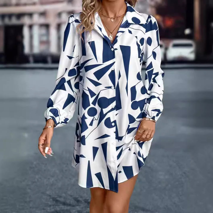 Women's oversized shirt mini with graphic print, shirt collar and balloon sleeves StylebySassy