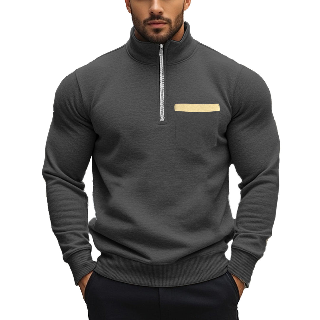Men's brushed sweat half-zip with contrasting inner collar and elastic hem StylebySassy