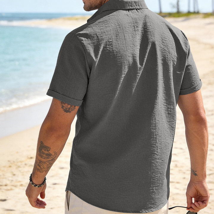Men's breathable linen shirt with kent collar and rolled-up sleeves StylebySassy