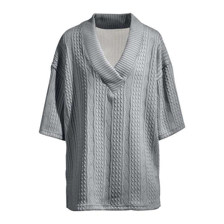 Ladies knit pullover with shawl collar and cable pattern StylebySassy