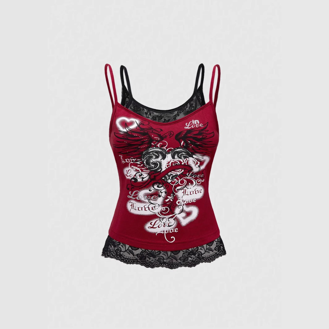Women's Lace Cami Top with Graphic Print StylebySassy