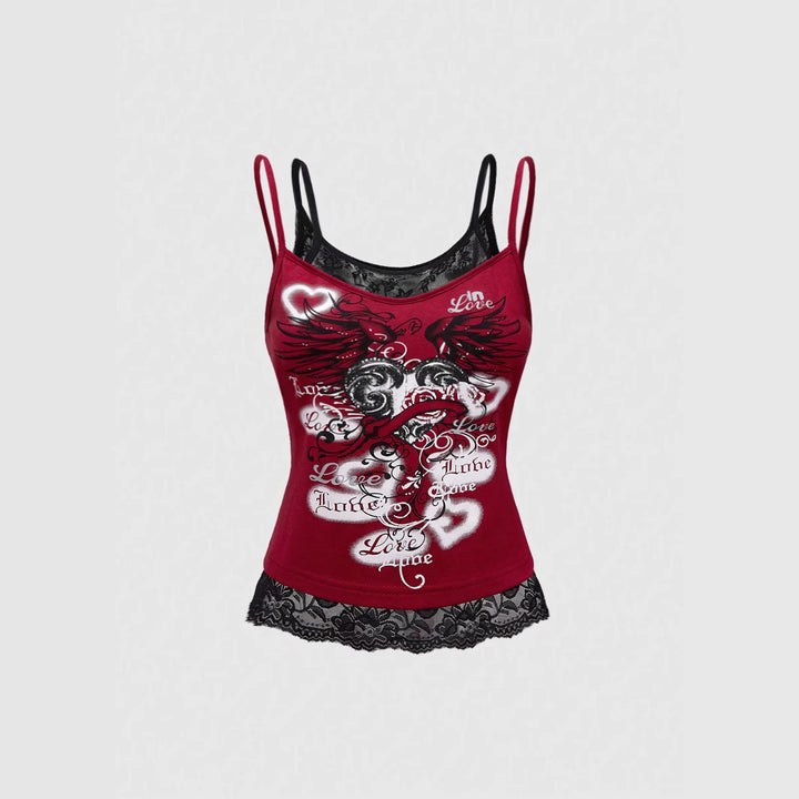 Women's Lace Cami Top with Graphic Print StylebySassy