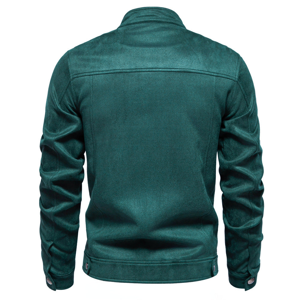 Men's napa suede jacket with stand-up collar, slim fit and zip pockets StylebySassy