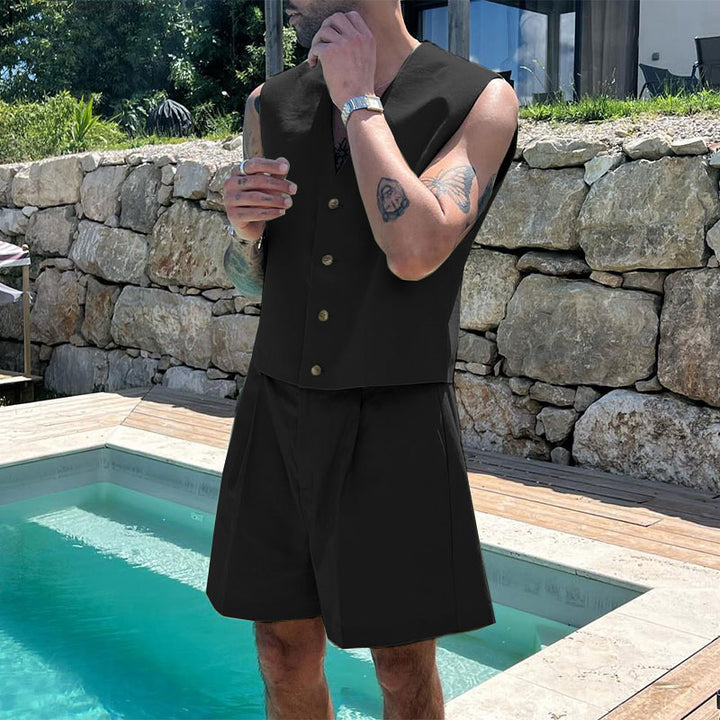 Women's elegant tailored ensemble with fitted vest and high-waisted shorts StylebySassy
