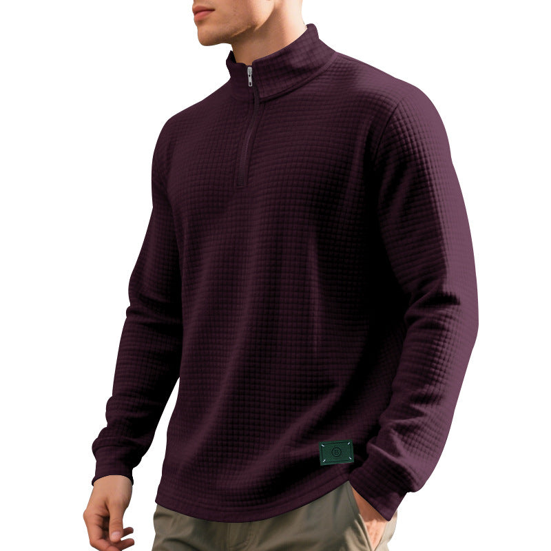 Men's nano lightweight waffle knit pullover with short collar zipper and rounded hem StylebySassy