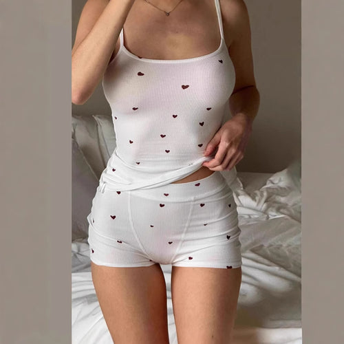 Women's Sleep Shorts Set with Cute Heart Pattern StylebySassy