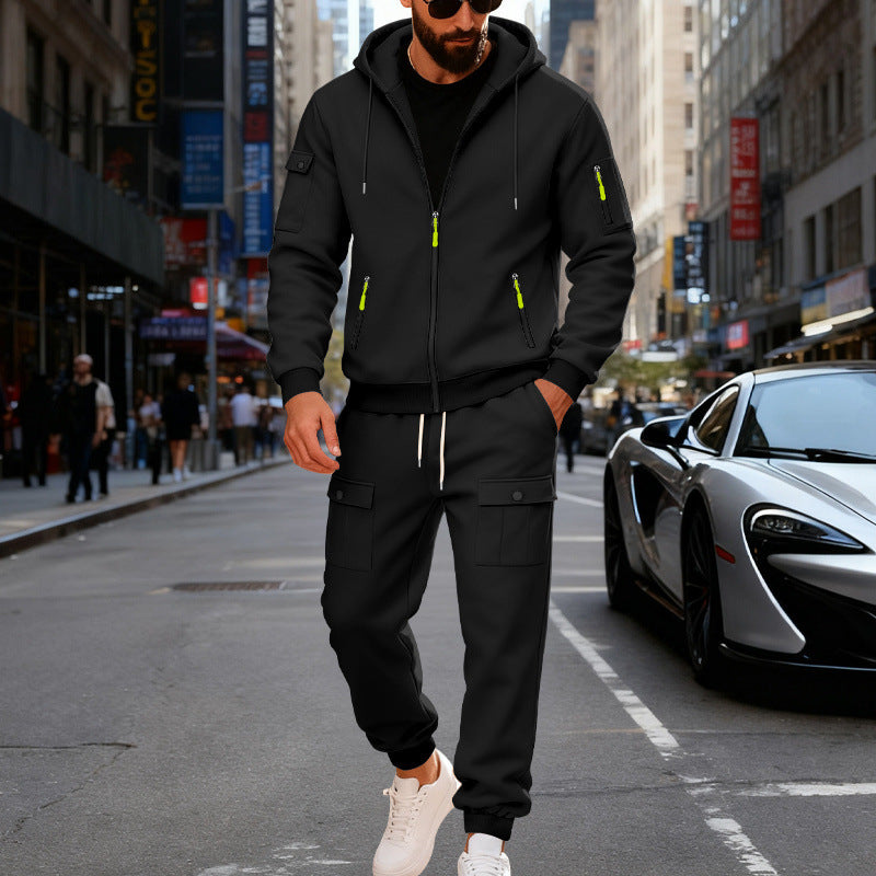 Men's urban hooded tracksuit made of cotton blend with cargo pockets and functional zippers StylebySassy