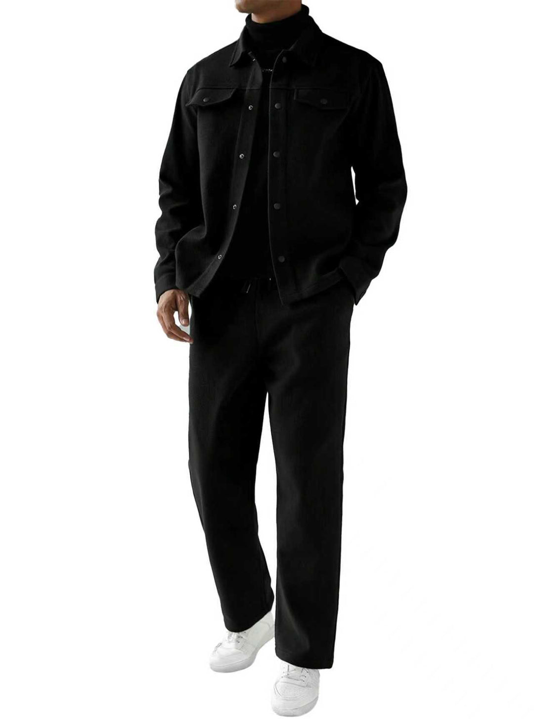 Men's two-piece overshirt and relax pants set made of soft cotton terry with snap button placket and drawstring StylebySassy