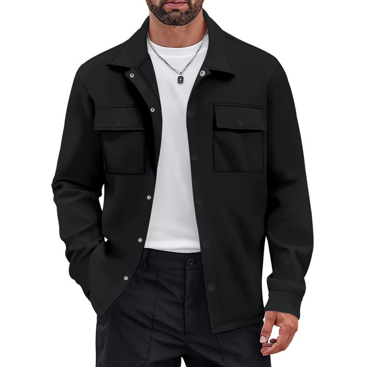 Men's work-inspired shirt jacket with button placket, patch chest pockets, and boxy fit StylebySassy