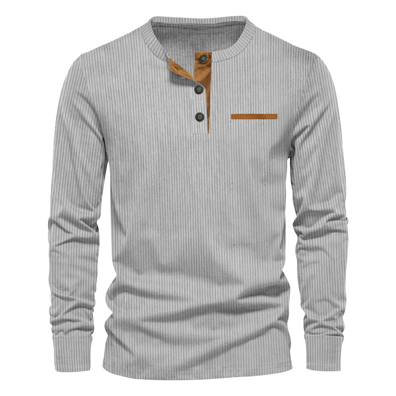 Men's long sleeve Henley with fine rib structure, slim silhouette, and chest piping StylebySassy