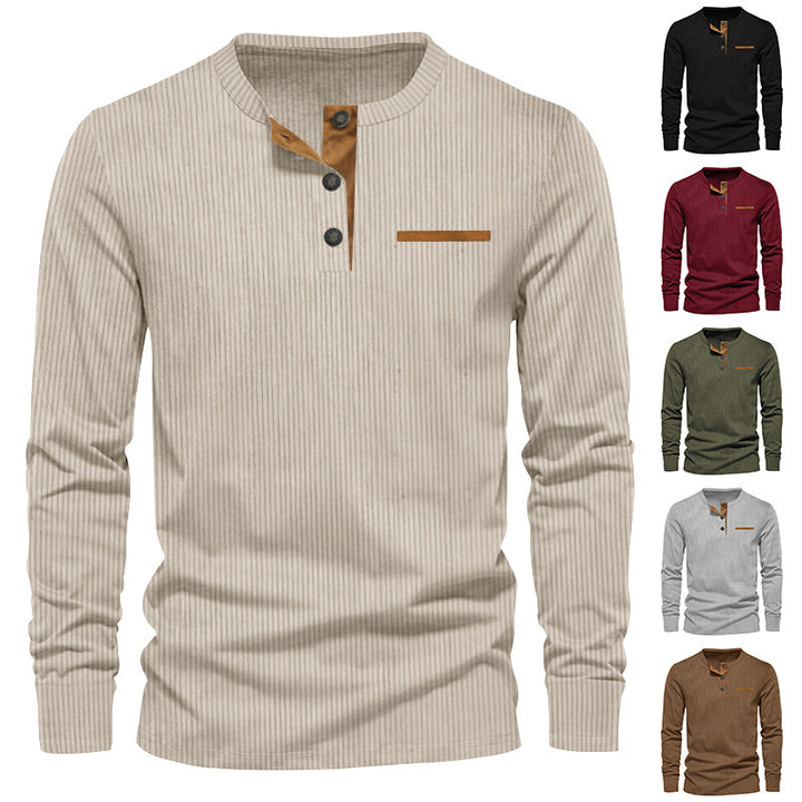 Men's ribbed Henley long sleeve shirt made of cotton blend fitted StylebySassy