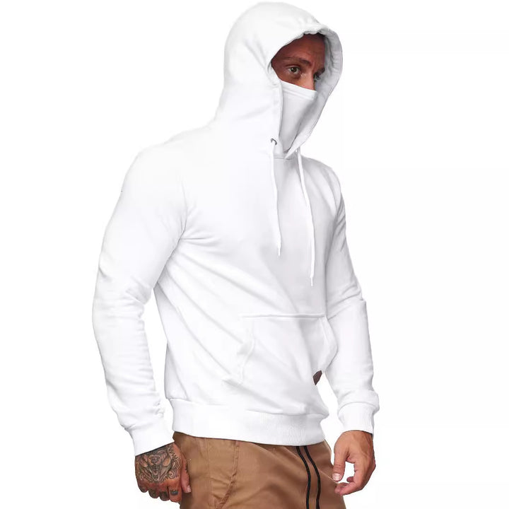 Men's hoodie with integrated tube collar face mask, kangaroo pocket and ribbed cuffs StylebySassy