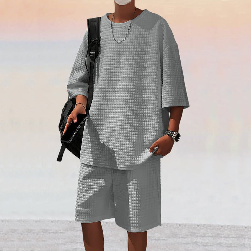 Men's square structure leisure set with oversized round neck shirt and knee-length relax shorts StylebySassy