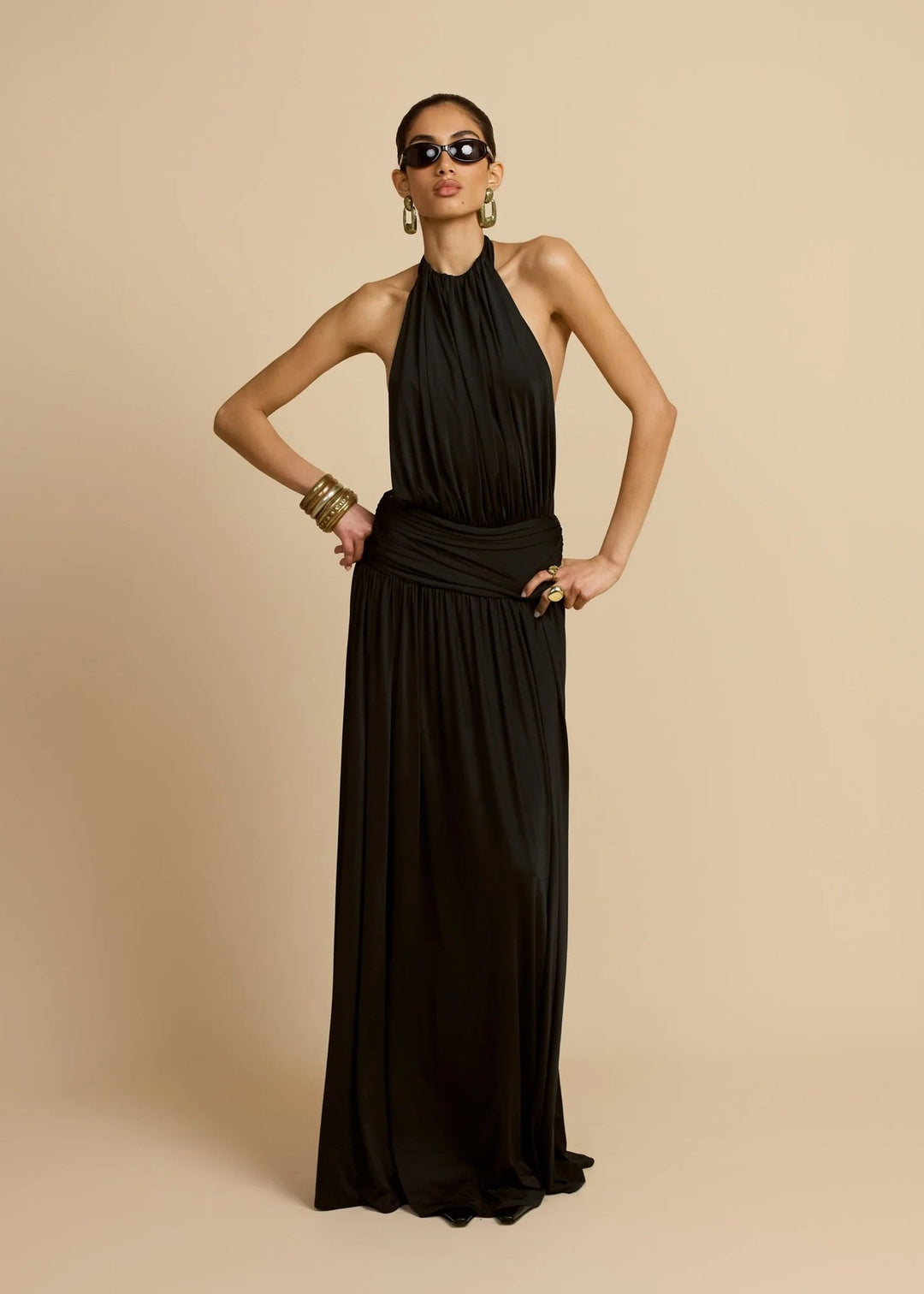 Women Elegant Maxi Dress with High Neck Halter