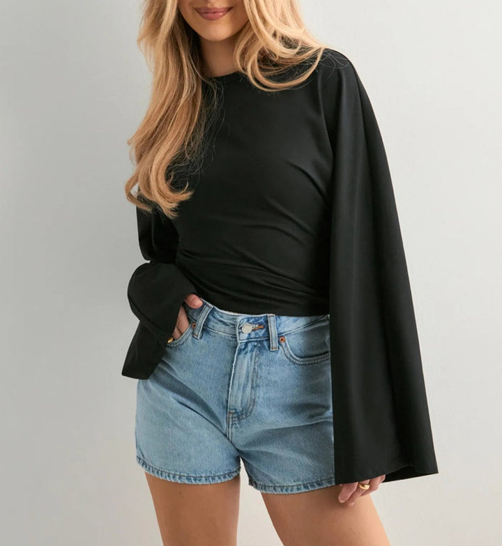 Ladies cropped fitted top with extra wide batwing sleeves StylebySassy