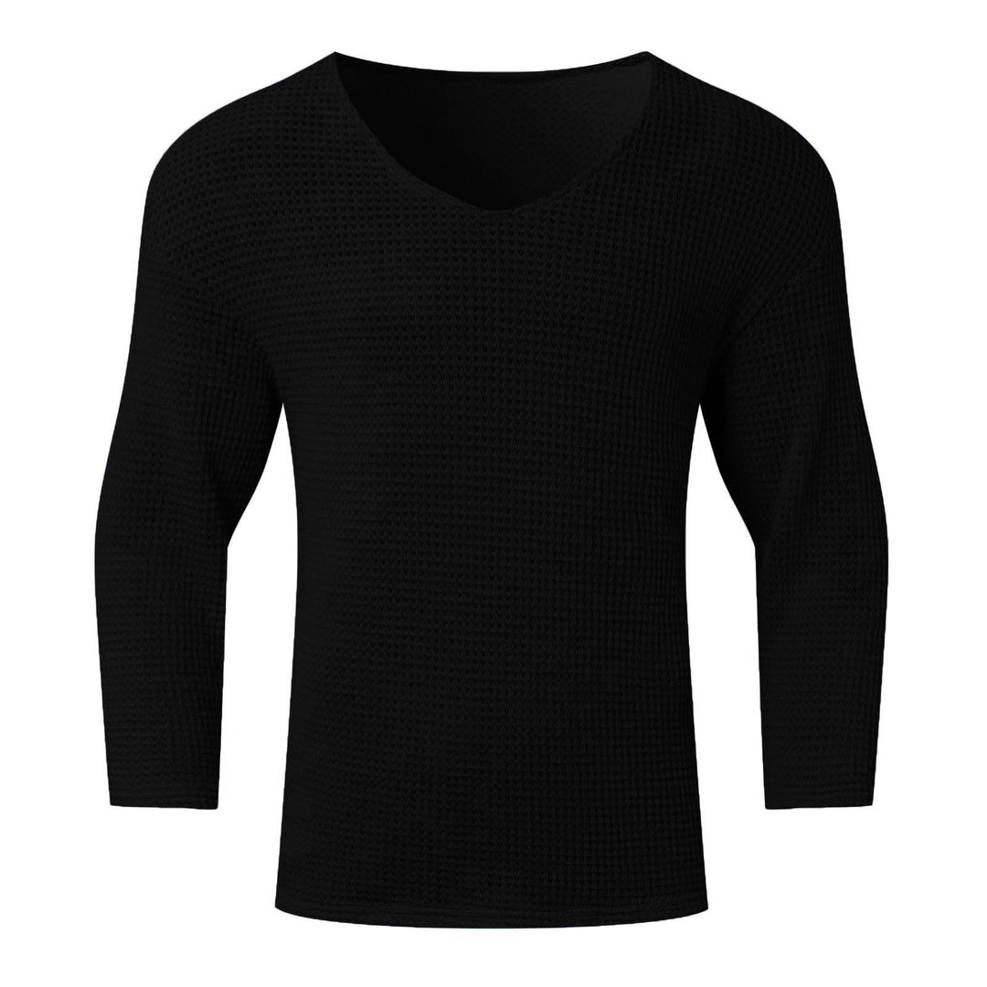 Men's structured waffle knit long sleeve shirt with V-neck and warming thermoeffect StylebySassy
