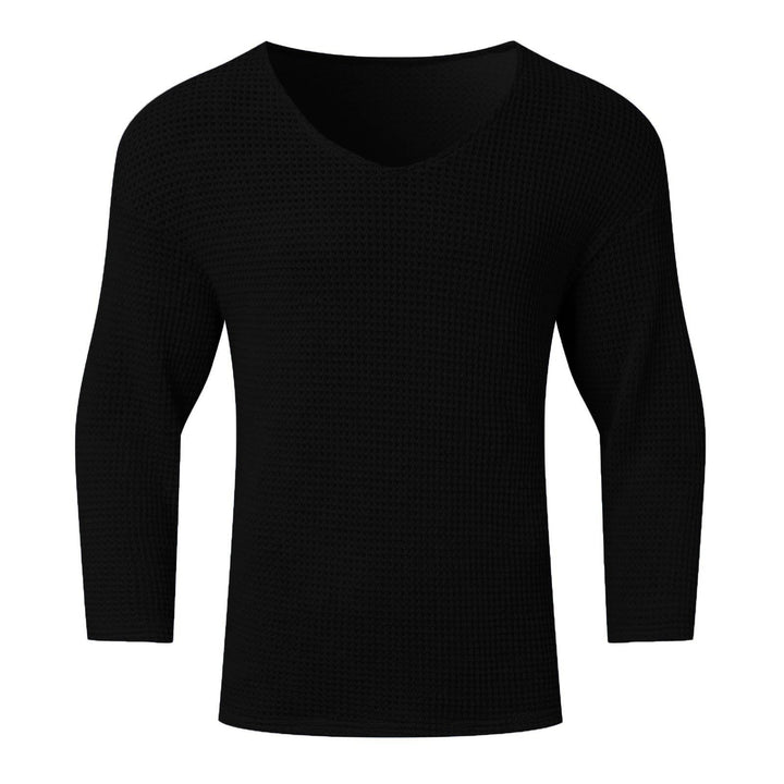 Men's structured waffle knit long sleeve shirt with V-neck and warming thermoeffect StylebySassy