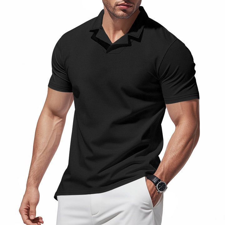 Men's structured short-sleeve polo with open V-neck and close-fitting cut StylebySassy