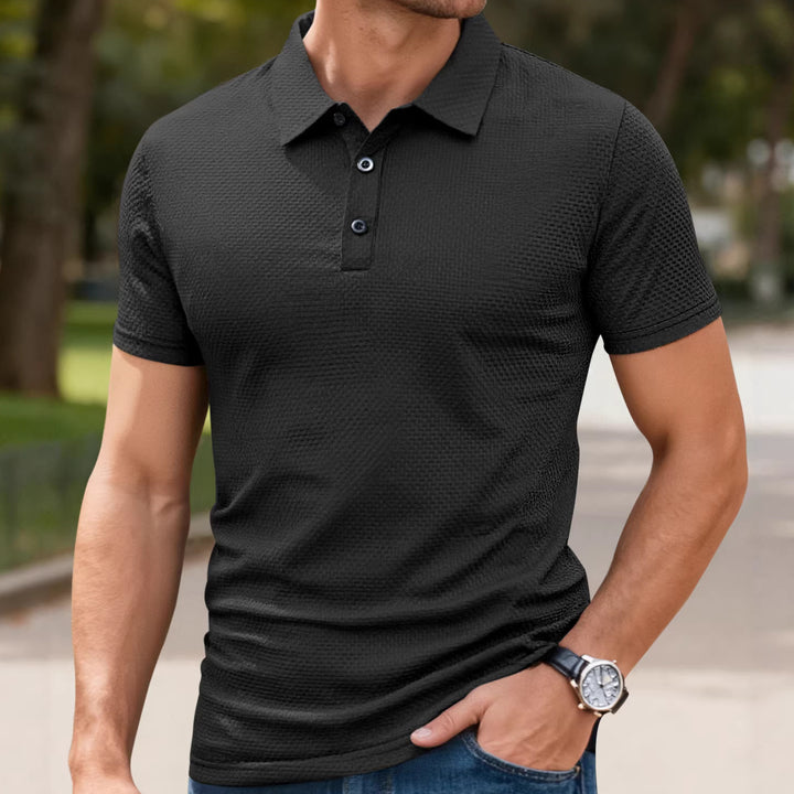 Men's nano structured micro jacquard polo shirt with slim fit and elastic comfort stretch StylebySassy