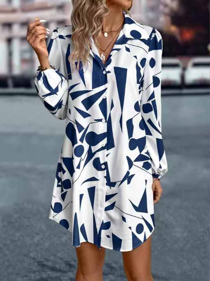 Women's oversized shirt mini with graphic print, shirt collar and balloon sleeves StylebySassy