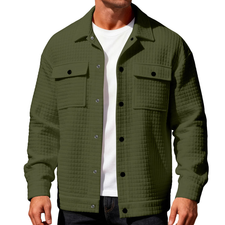 Men's quilted shirt jacket in overshirt style with snap button placket and applied chest flaps StylebySassy