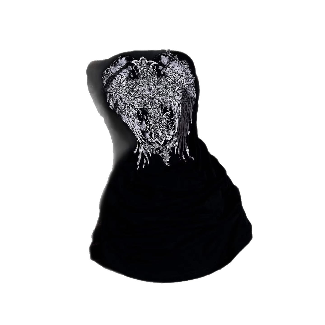 Women's Strapless Mini Dress with Intricate Graphic Design StylebySassy