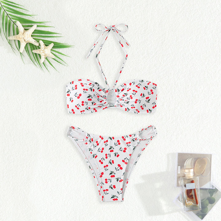 Women's bandeau bikini set with playful cherry pattern StylebySassy